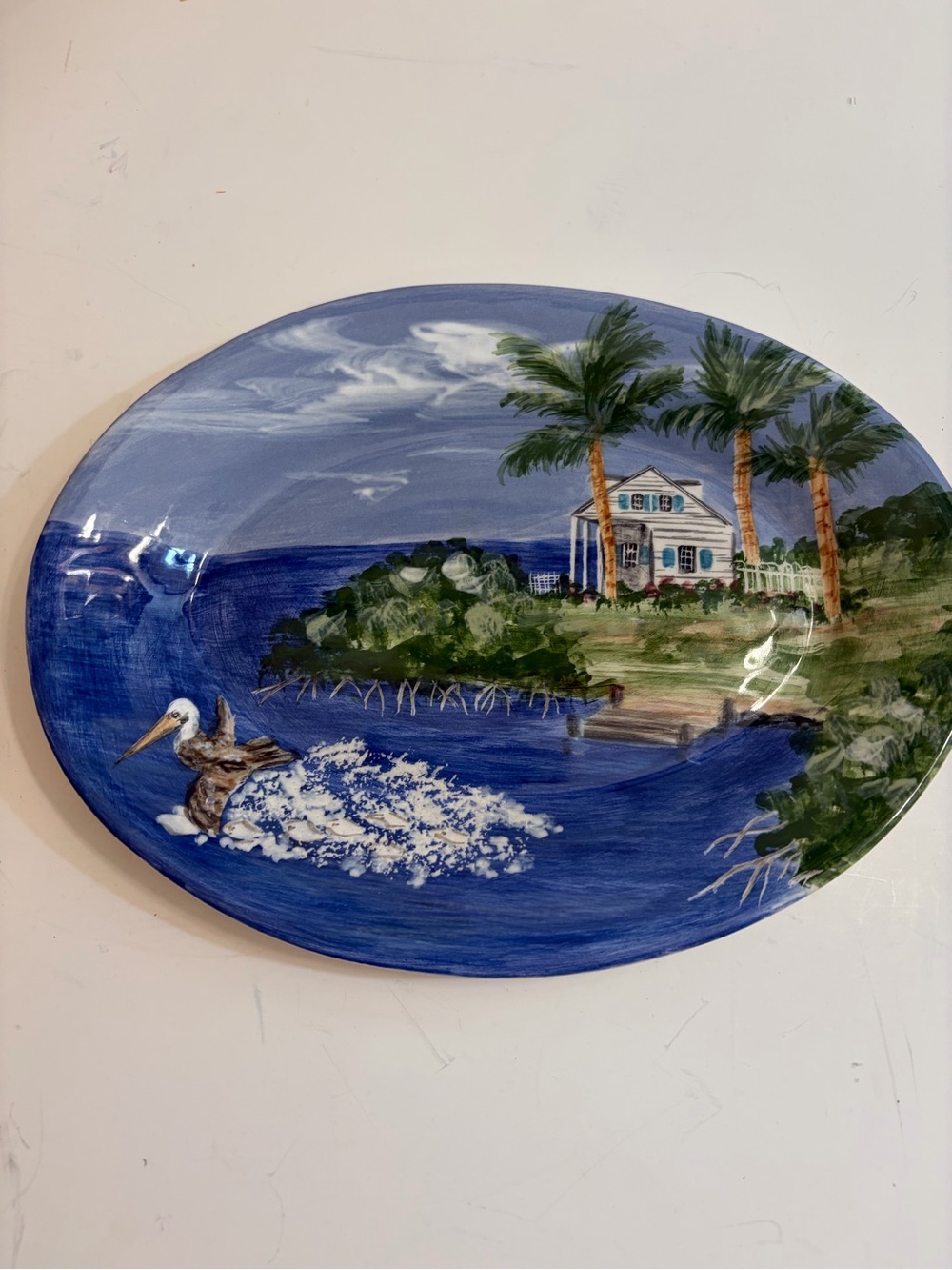 Roseanne Henning hand painted  coastal scene  on the water with a heron